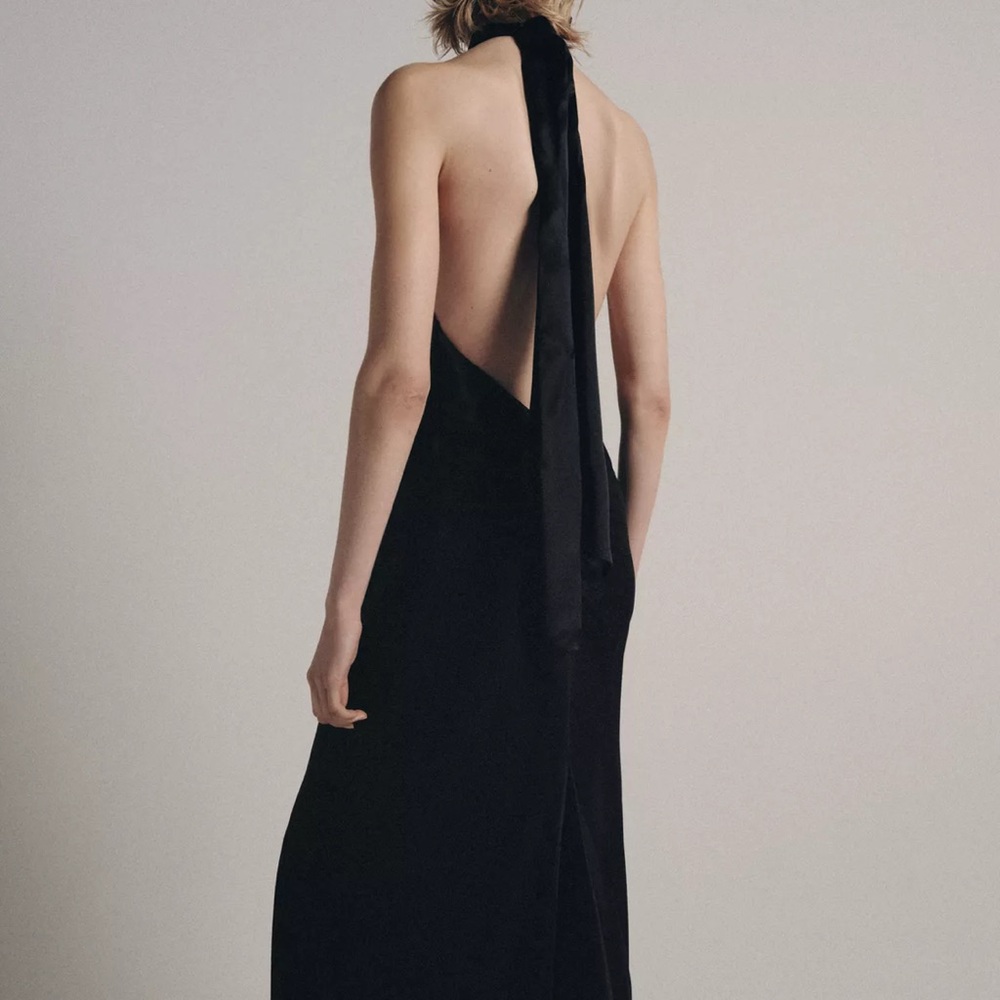 Zara ZW Collection Satin Effect Halter Dress Black